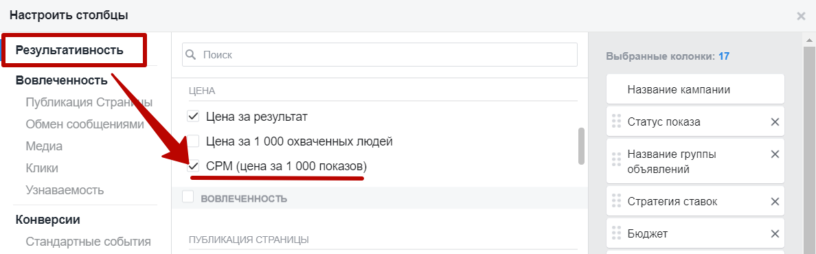 Метрики Facebook – CPM Метрики Facebook – CPM