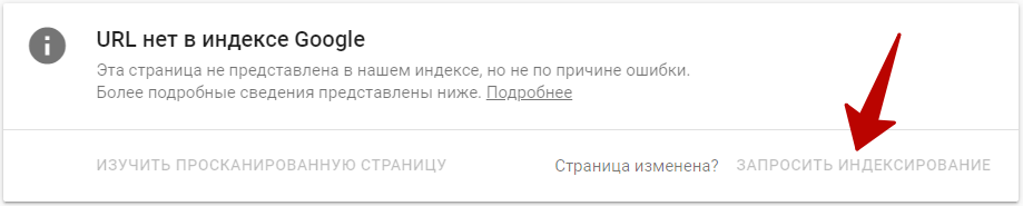 Google Search Console – кнопка запроса индексирования