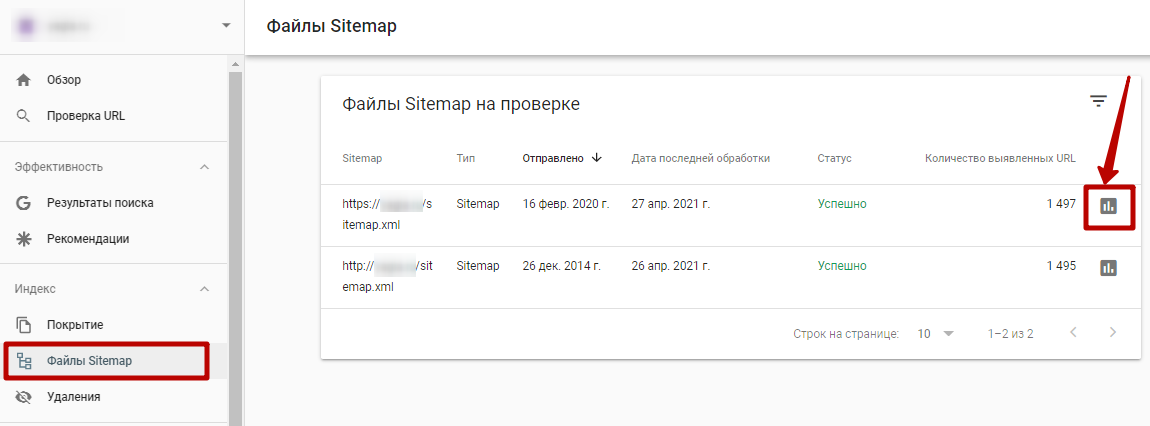 Google Search Console – файлы Sitemap