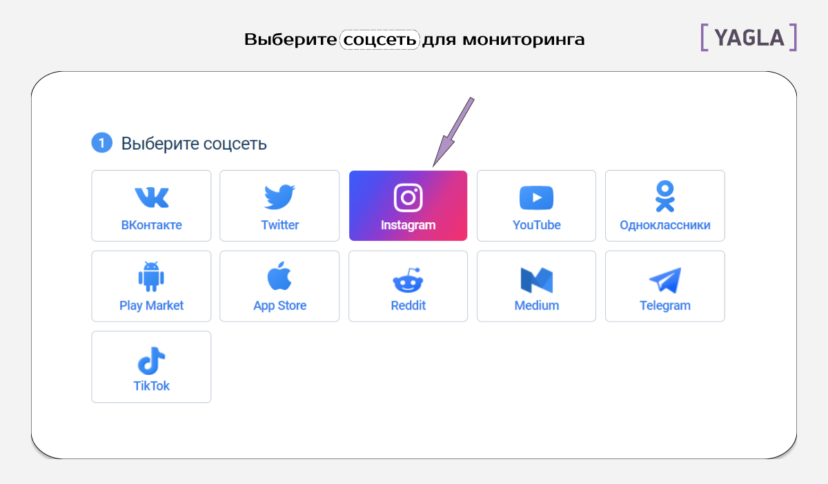 Пример работы сервиса StarComment с cоцсетью: шаг первый — выбор сети Instagram