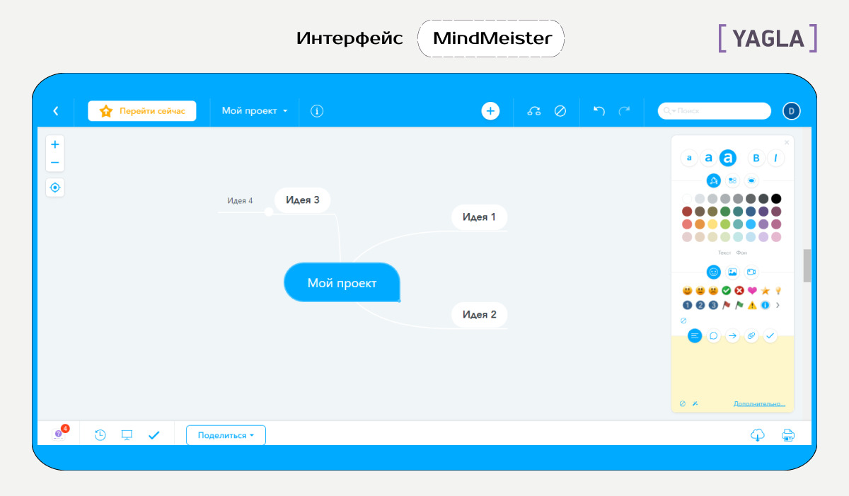 Интерфейс MindMeister, онлайн-сервиса для ментальных карт