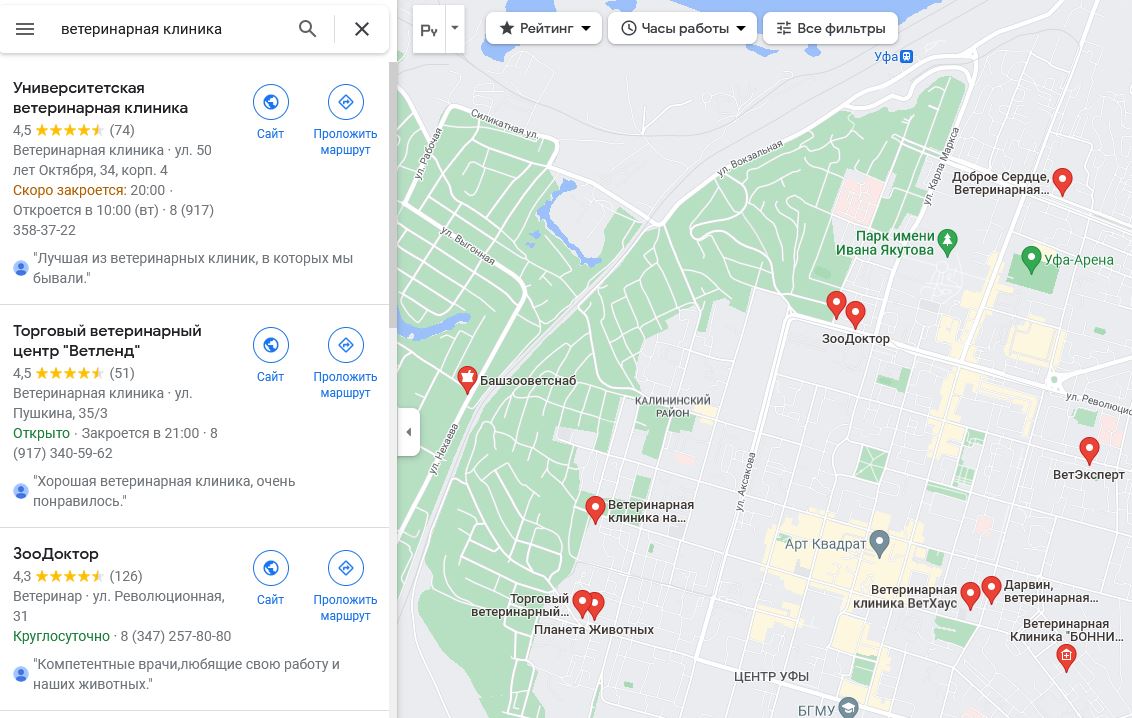 Скриншот Google Maps с отзывами<br>