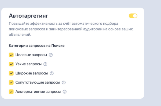 категории запросов в автотаргетинге