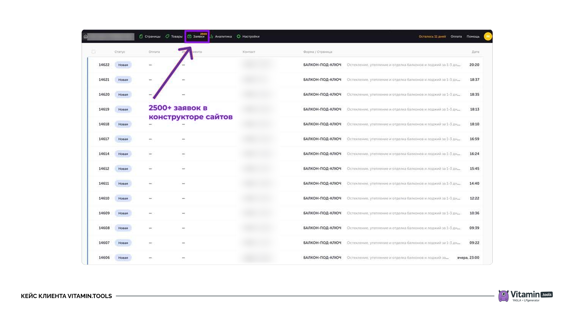 Скриншот из конструктора сайтов Flexbe — 2 500+ рекламных заявок