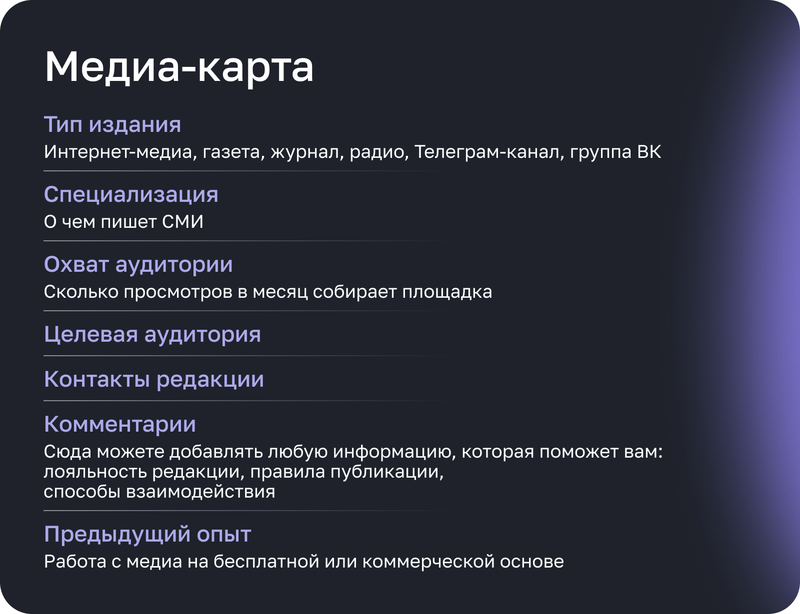 Как заполнять медиа-карту