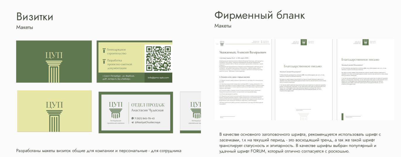 здесь изображены визитки и фирменный бланк компании