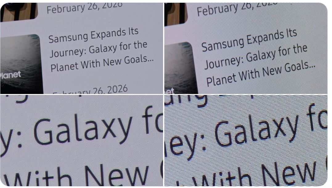 Сравнение зернистости экрана Galaxy S26 Ultra и Galaxy S25 Ultra