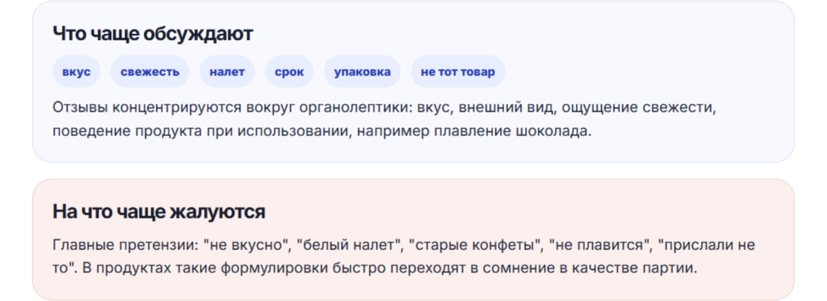 Жалобы в отзывах о продуктах питания