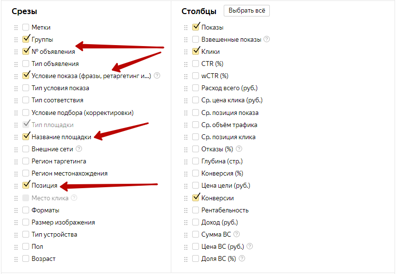 Яндекс.Директ не работает – выбор срезов для отчета