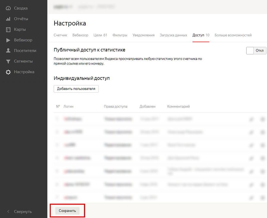Как подключить Яндекс Метрику — сохранение изменений доступа