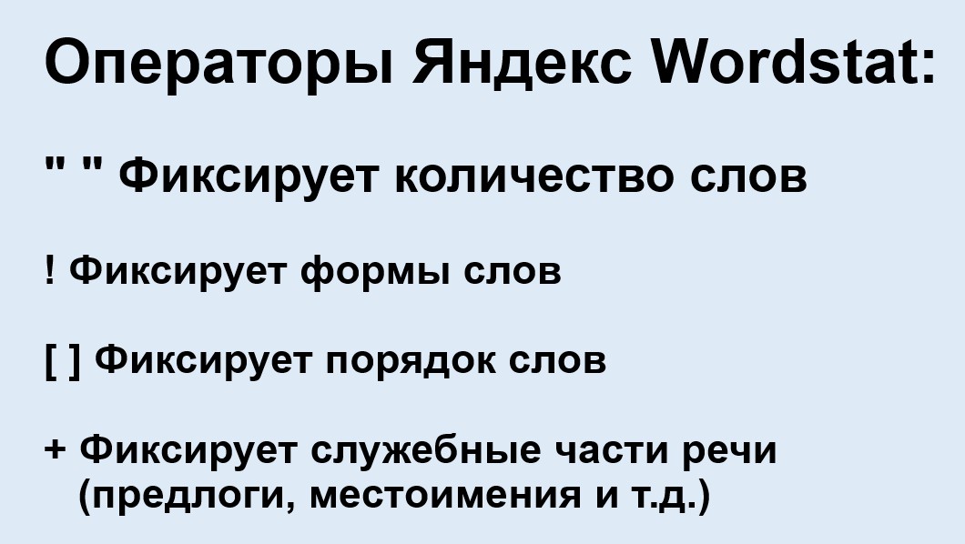 Значения операторов в Яндекс Вордстат