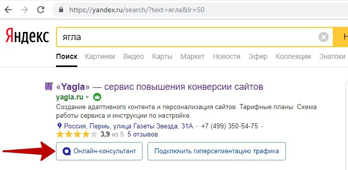 Пример онлайн-чата в Яндексе